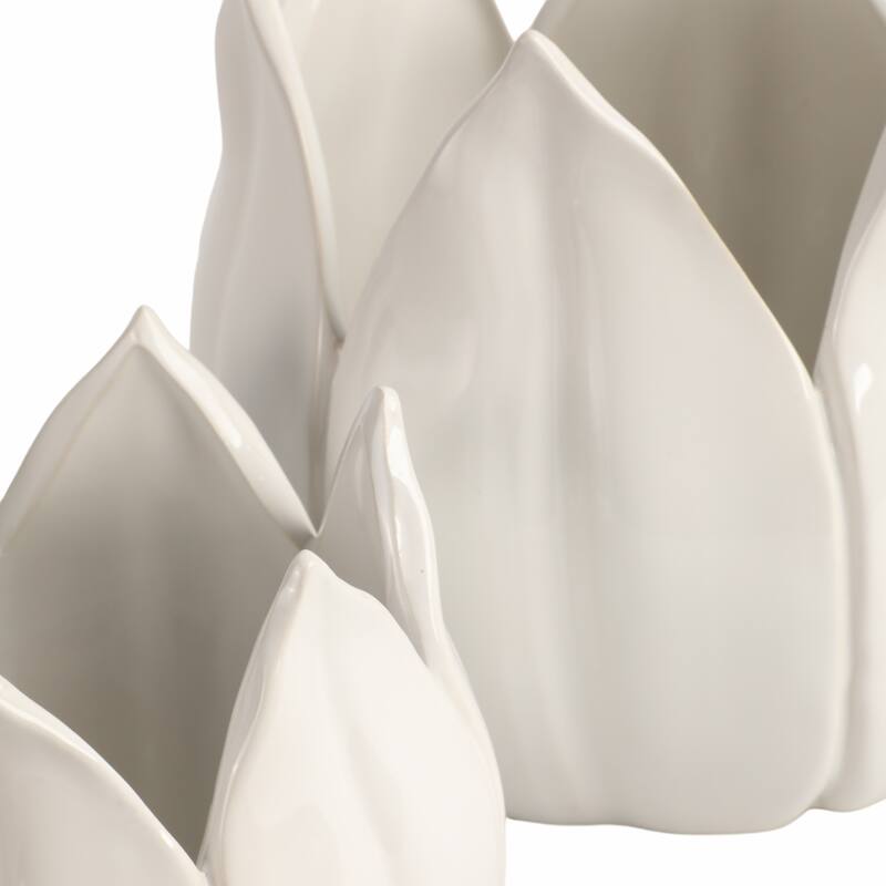 Stoneware Ceramic Planters Petal Design and Drainage Hole (Set of 2)