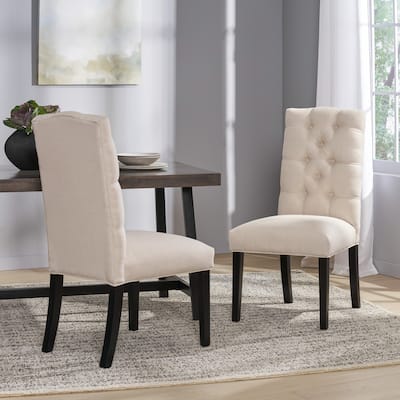 2 Pack Tufted Dining Chairs, Beige Fabric Upholstered Visitor Chair