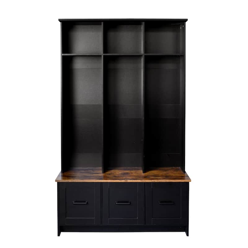 Modern Hall Tree with Entryway Bench, 3 Shelves and Drawers, 40.2" Wide Hall Tree with Storage Bench