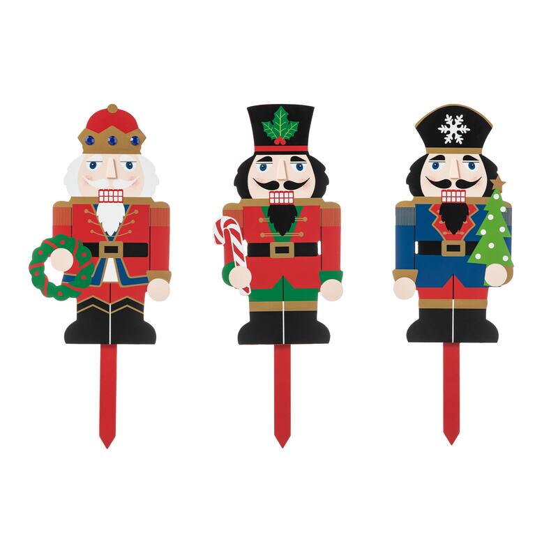 Glitzhome Christmas Nutcracker Yard Stakes Standing Hanging Decor(2-3 Functions)