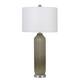 150 Watt Ribbed Glass Base Table Lamp, Brown and White