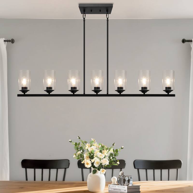 Modern Farmhouse 53 IN 7-Light Chandelier Black Kitchen Island Light for Dining Room - 53.1" W