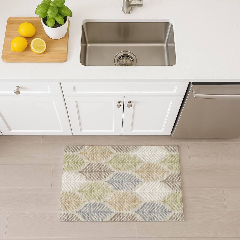 Machine Washable Indoor/ Outdoor Modern Fern Chantille Rug