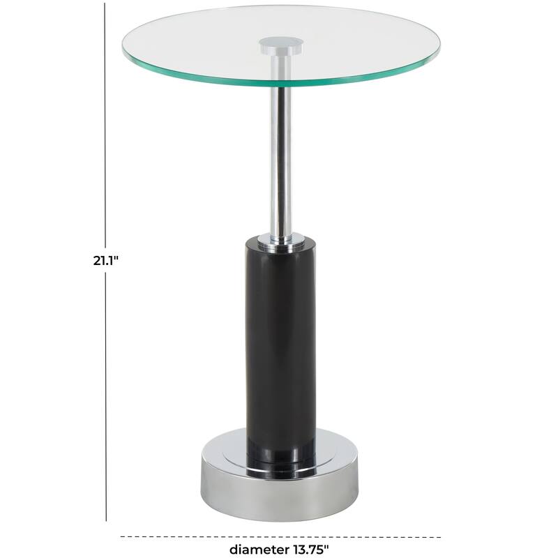 Marble Round Accent Table with Gold Metal Rod and Base - White or Black - Roche River Decor