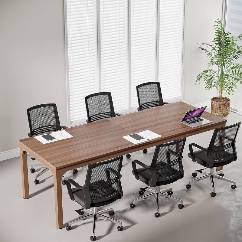 78.74" Large Rectangle Conference Table/Desk, Modern Seminar Meeting Table, Business Tables for Boardroom & Office - Brown
