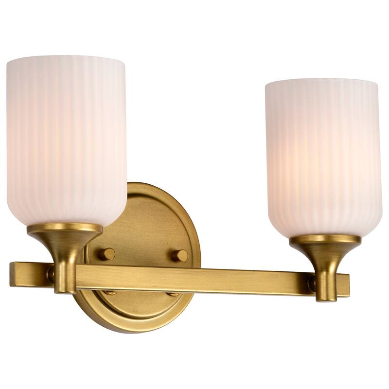 Solara 2 Light Vanity Natural Brass Finish Frosted Ribbed Glass - Natural Brass