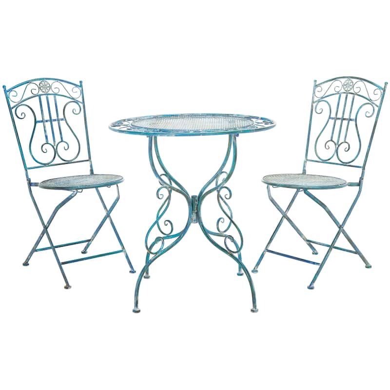 SAFAVIEH Outdoor Hailie Victorian Iron 3-Piece Patio Bistro Set. - 28"W x 28"D x 30"H