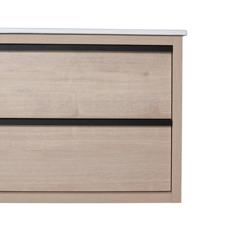 Wall-Mounted Plywood Bathroom Vanity Set in Plain Light Oak with Integrated Sink