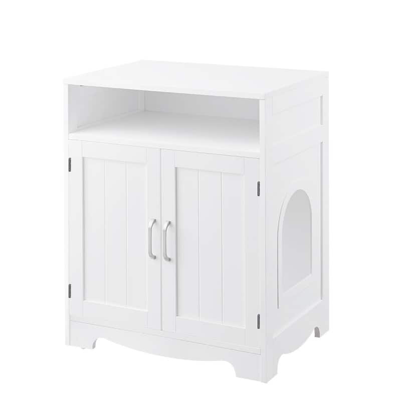 beeNbkks Cat Litter Box Enclosure Cat Washroom with 2 Entrances - White