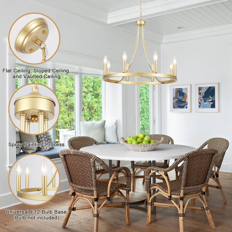 8-light Rustic Farmhouse Wagon Wheel Chandelier Candle Dining Room Lighting Fixtures for Kitchen Island Foyer - N/A