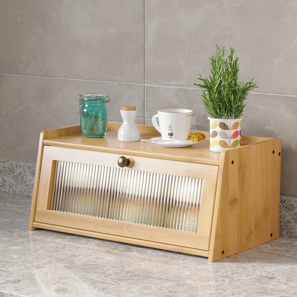 Wooden Bread Box Large Capacity Kitchen Storage Container Bread Holder - Natural