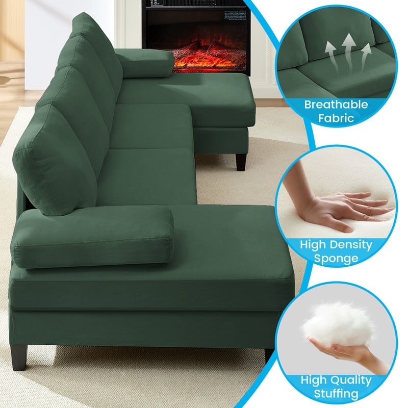 Mixoy W110"Velvet U-Shaped Sectional Sofa Couches,Upholstered 4-Seater Sofa with Double Chaises and Sleepable Armrest