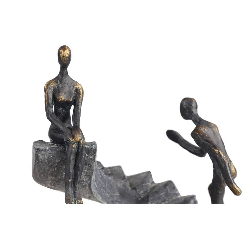 Black Polystone Modern Sculpture People 14 x 8 x 3 - 8 x 3 x 14