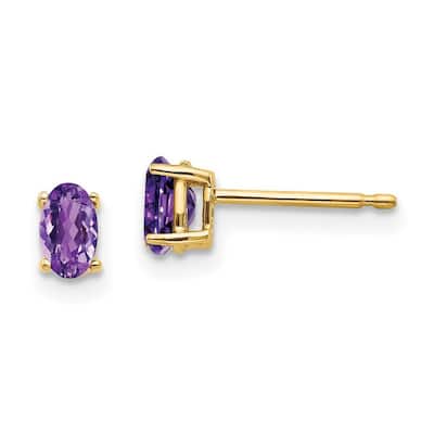 Curata 14k Yellow Gold Post 5x3mm Oval Amethyst Earrings