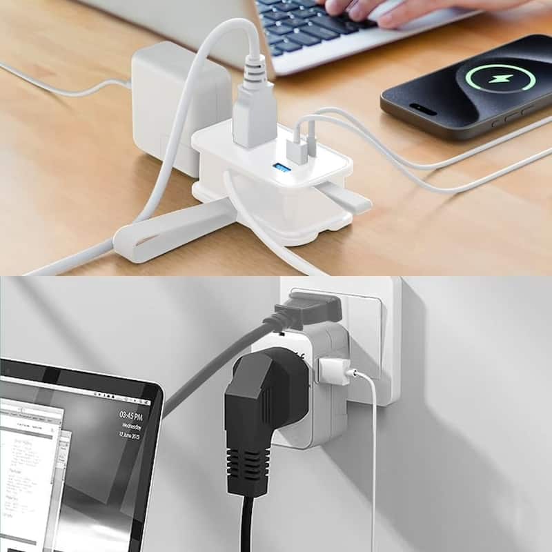 Portable Travel Power Strip with USB Ports 3ft travel extension cord