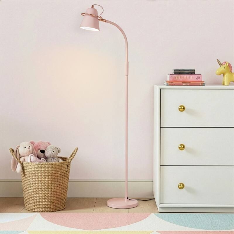 Brightech Zoey 65 in. Pastel Pink Industrial Dimming and Color Temperature Adjustable LED Floor Lamp with Pink Cone Shade