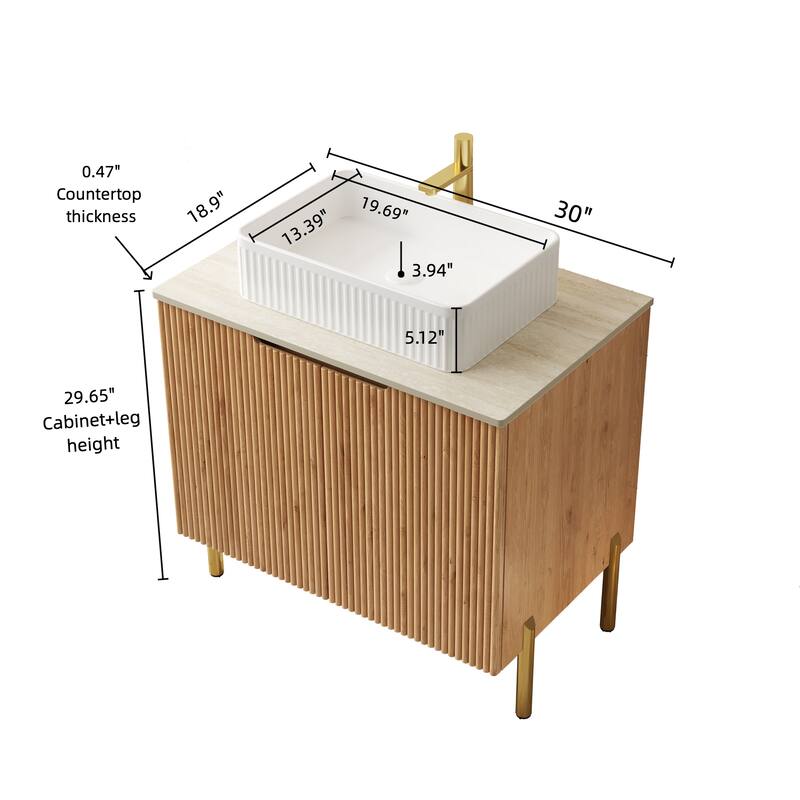 30"Bathroom Vanity with Sink, Freestanding Plywood Bathroom Storage Cabinet with 2 Doors, Rectangular Ceramic Basin Top