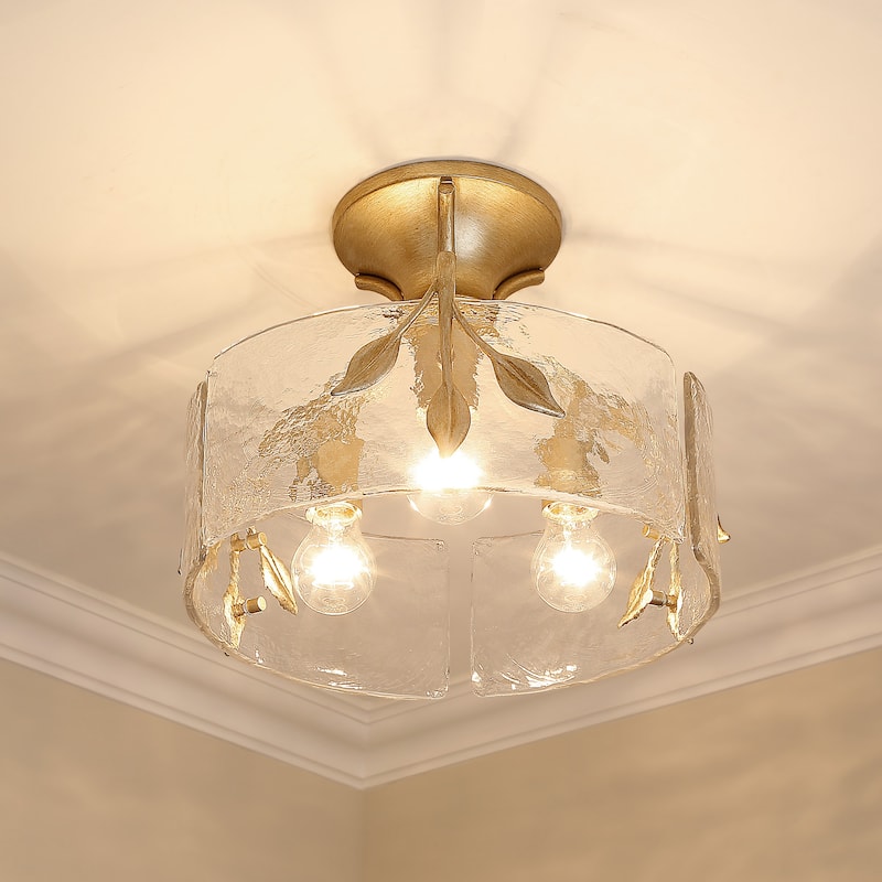 Calla 15" Wide 3-Light Semi-flush with Hammered Water Glass Shade