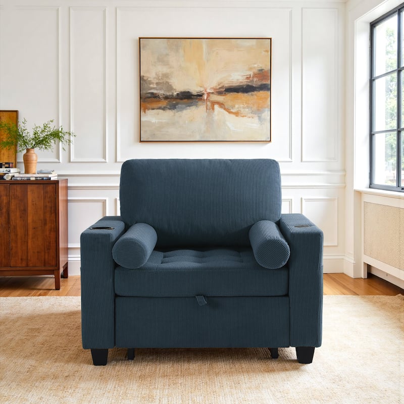 3-in-1 Corduroy Sleeper Sofa Pull-Out Bed Convertible Adjustable Loveseat with USB Port