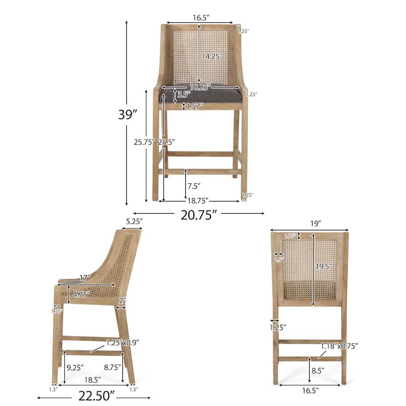 Christopher Knight Home Cataldo Fabric Upholstered Wood and Cane 25.5-Inch Counter Stools (Set of 2)