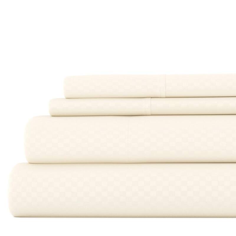 Becky Cameron Premium Checkered Pattern Microfiber 4-piece Deep Pocket Bed Sheet Set - Twin - Cream