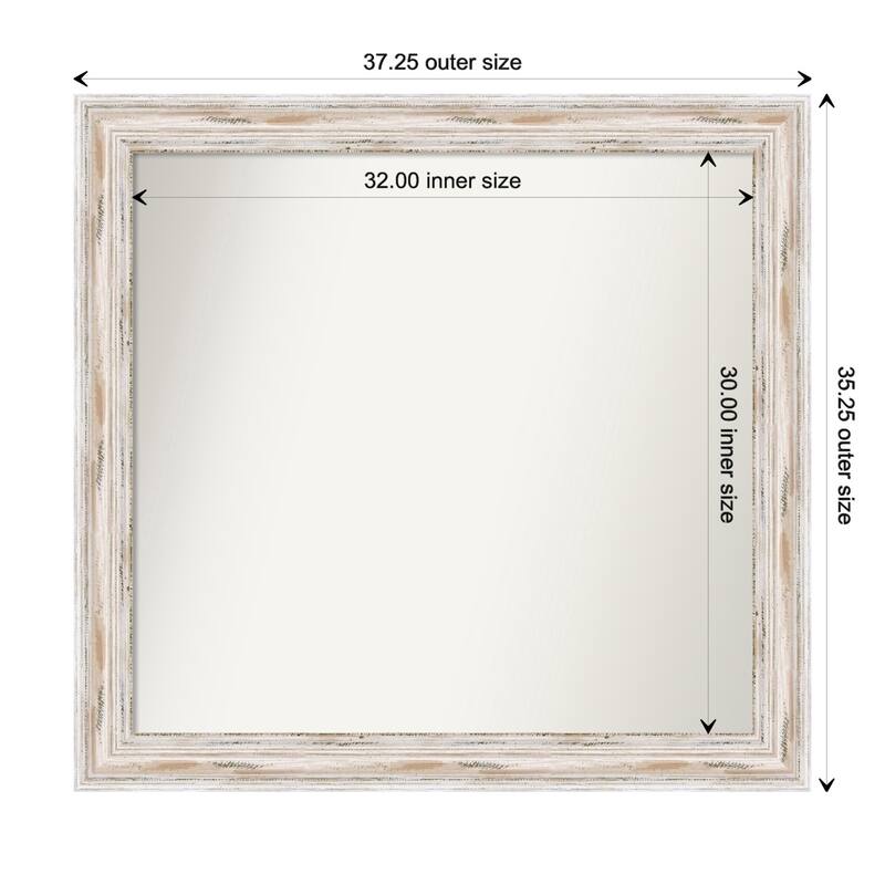Alexandria White Wash Framed Non-Beveled Custom Wall Mirror, Bathroom Vanity Mirror - Outer Size: 37.25 x 35.25