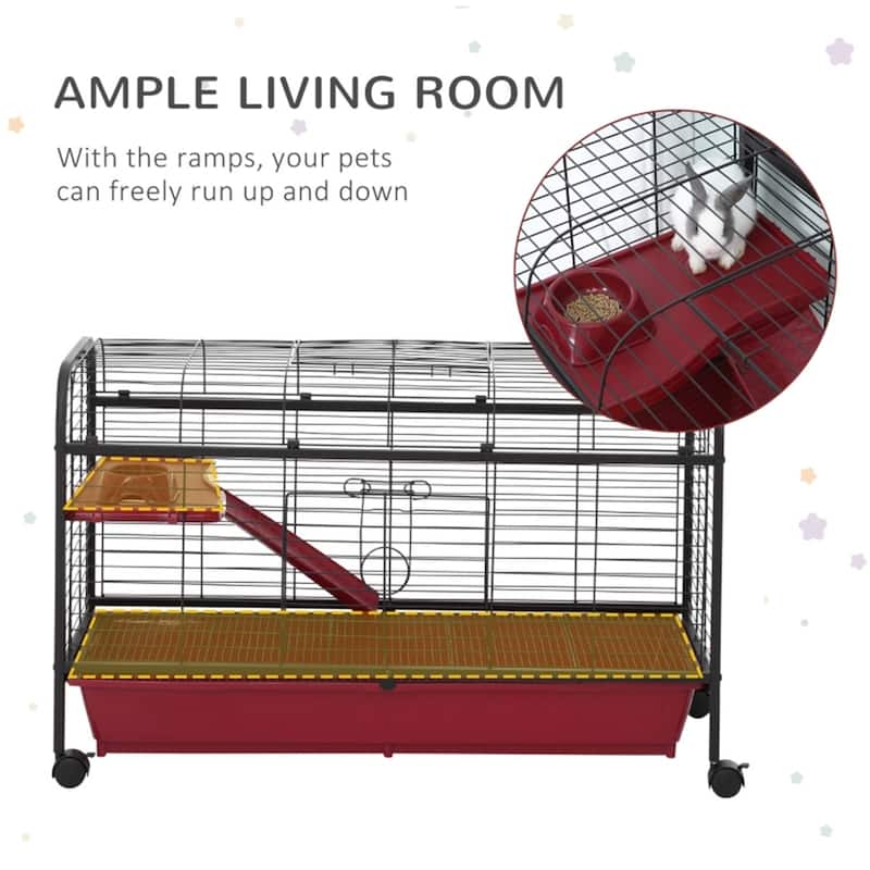 Red-Black Small Pet Cage with Powder Coated Tube Steel Finish and Stand - 41.5" L x 17.25" W x 26"H