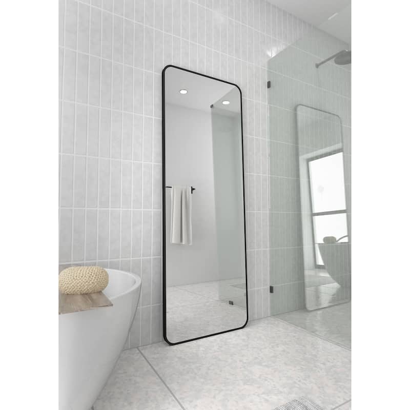 Glass Warehouse 67 in. H x 24 in. W Square Radius Leaner Dressing Stainless Steel Framed Mirror