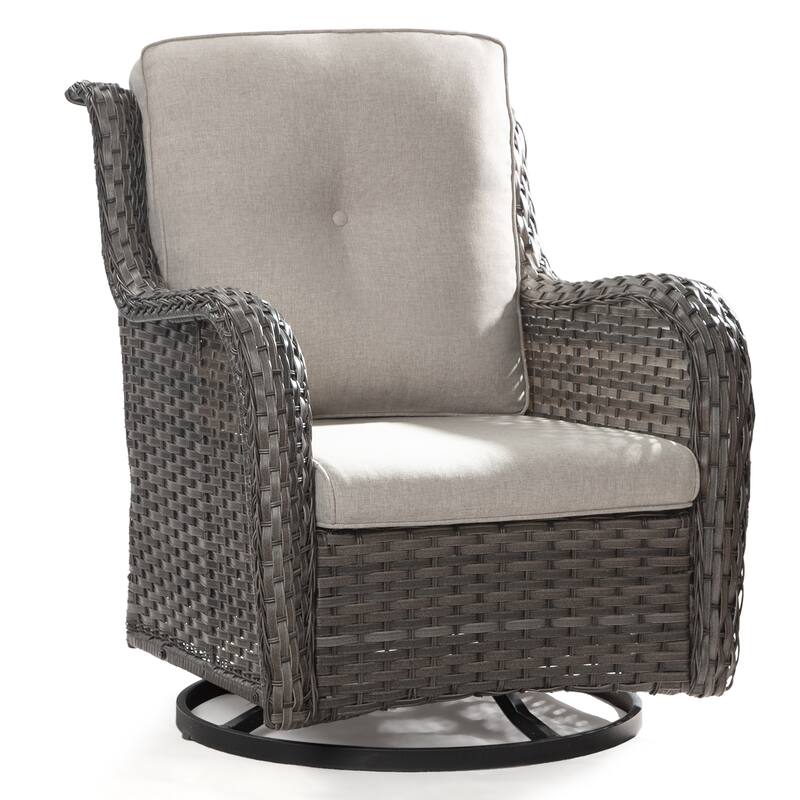 Cozywor Brown Wicker Patio Swivel Rocking Chair - Beige