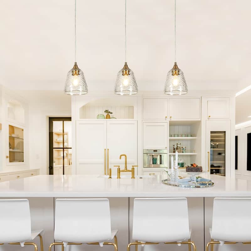 Modern 1-Light Gold Textured Glass Pendant Light for Kitchen Island Dining Room - D5.9" x H69.9" Max