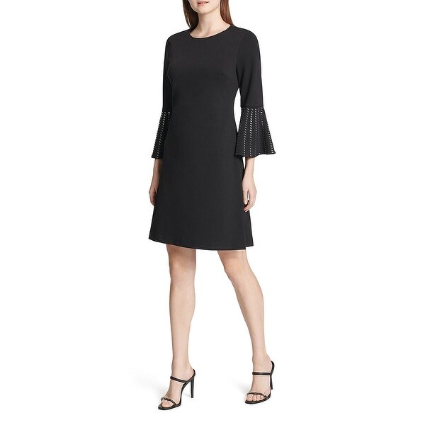 calvin klein embellished bell sleeve sheath dress