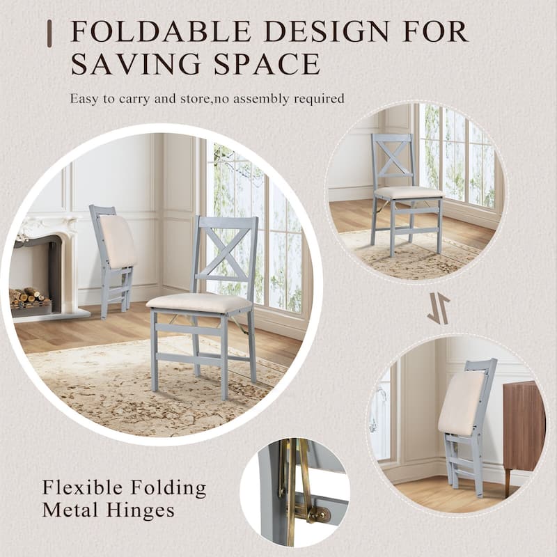 Folding Dining Chairs Set of 2 - Upholstered Wooden Frame - Indoor/Outdoor Space Saver - Pre-Assembled - Set of 2