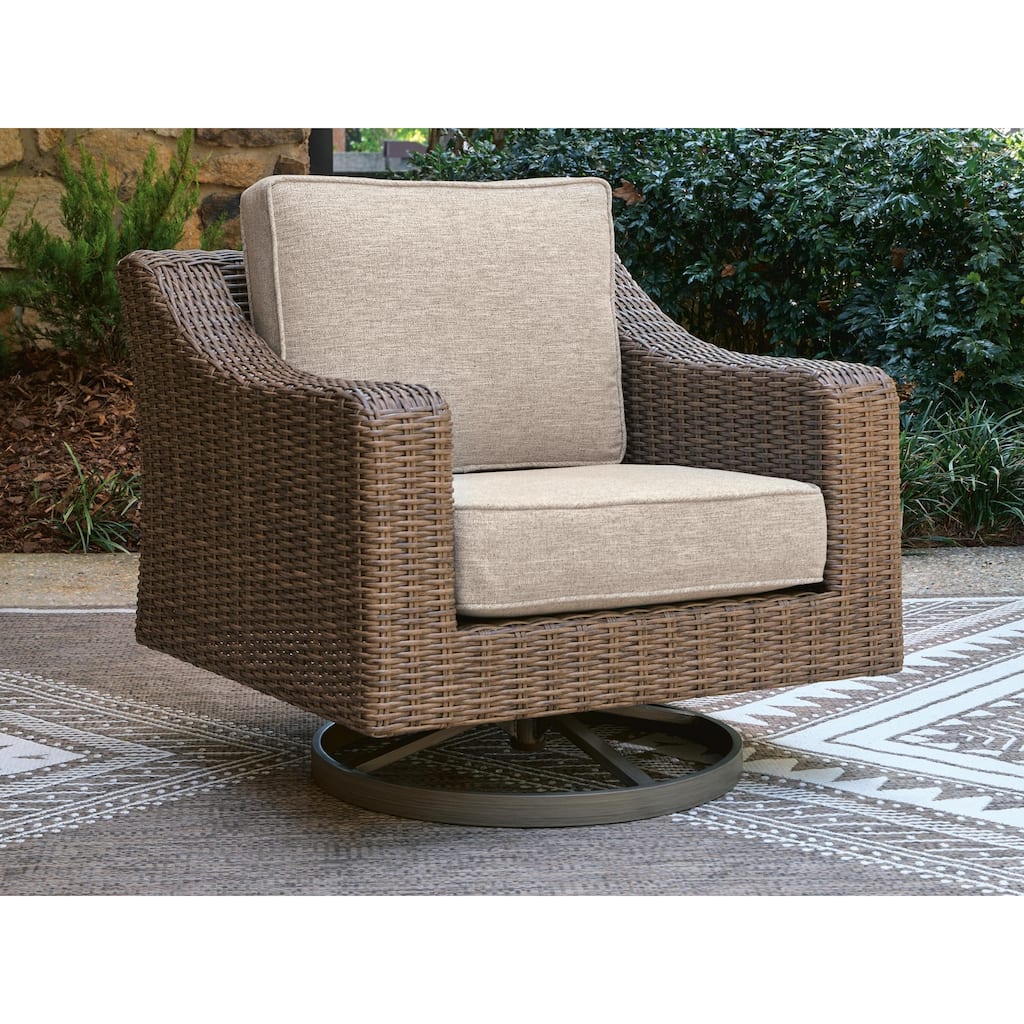 Signature Design by Ashley Carmel Bay Beige/Gray Swivel Lounge - 36"W x 38"D x 31"H