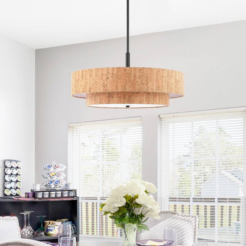 GetLedel 5-Light Textured Cork Drum Chandelier - Tan - 24"