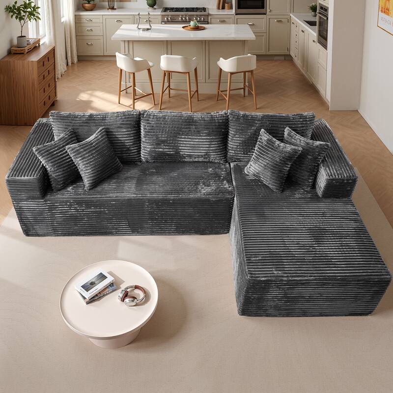 OVIOS All-Foam Plush L-Shaped Sofa​ - RightChaise-Grey
