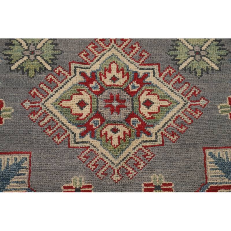 Gray Geometric Kazak Oriental Area Rug Handmade Wool Carpet - 5'7" x 7'11"