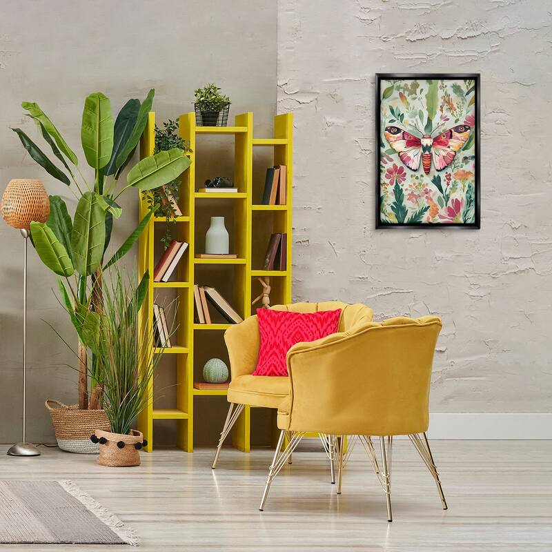 Stupell Butterfly over Abstract Flowers Framed Floater Canvas Wall Art Design By The Dutch Lady