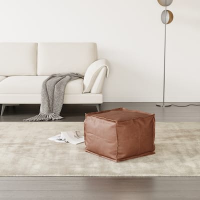 CO-Z 18'' Modern Boho Genuine Leather Pouf Ottoman
