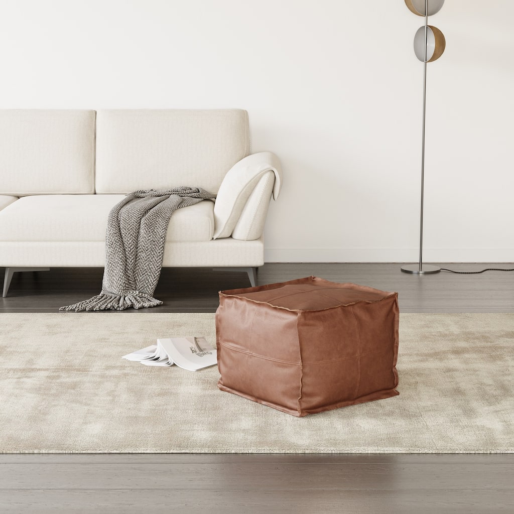 CO-Z 18'' Modern Boho Genuine Leather Pouf Ottoman