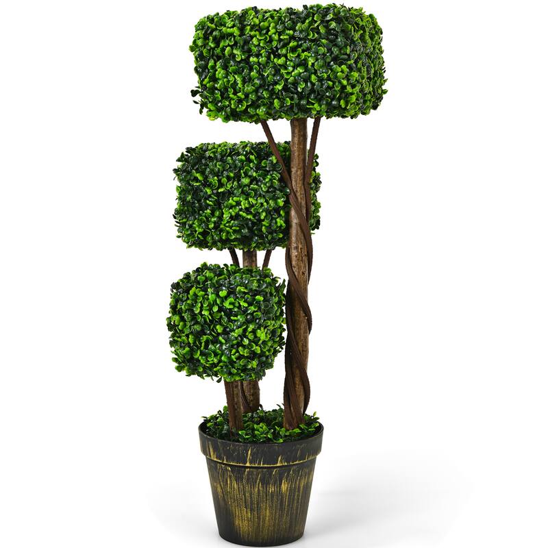 3 Ft Artificial Boxwood Topiary Tree Decorative Triple Square Plant - 3 ft