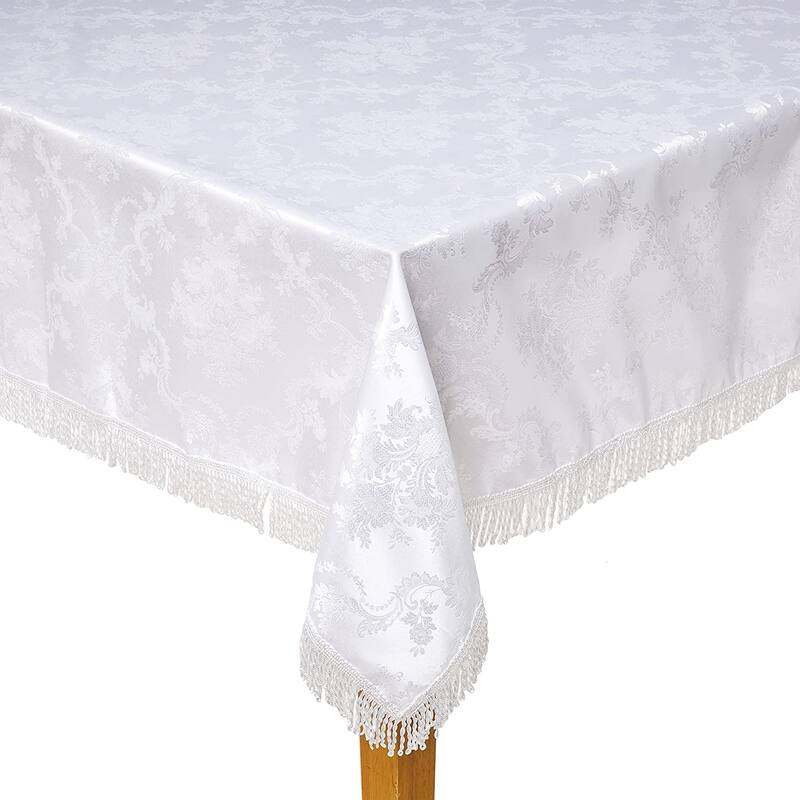 Violet Linen Majestic Jacquard Damask Pattern Fringed Tablecloth