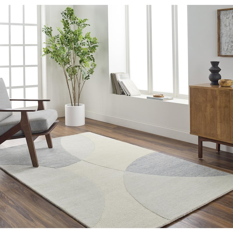 Mandia Handmade Modern Wool Area Rug - Gray/Off-White - 5' x 7' 6"