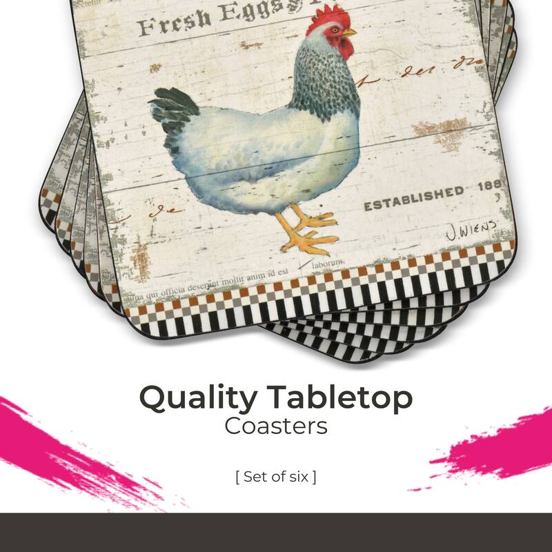 Pimpernel Set of 6 On The Farm Coasters - 4 Inches Sq.