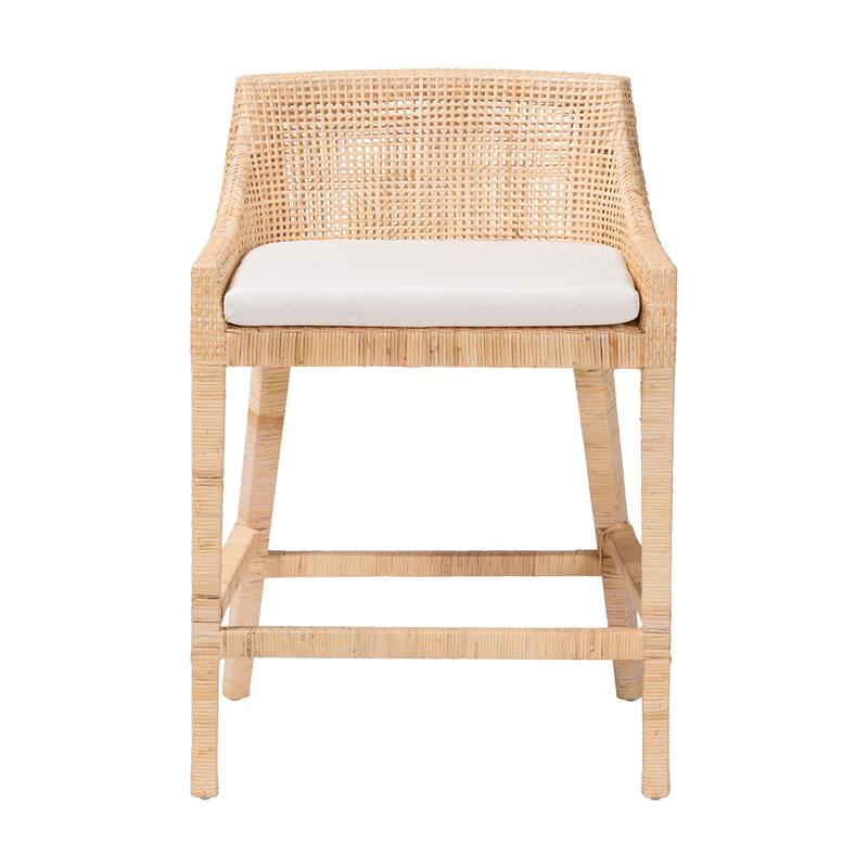 Beata Natural Rattan Counter Stool - Handcrafted Wingback Counter Chair with Removable Cushion, Coastal Boho Style