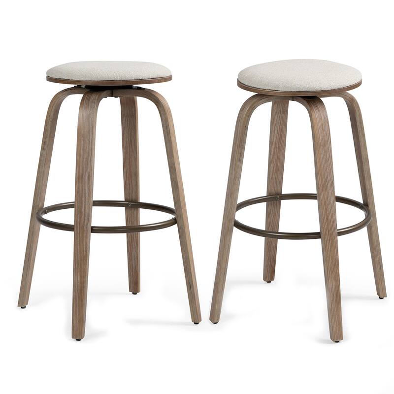 Set of 2 Beatus Beige Woven Fabric Bar Stool