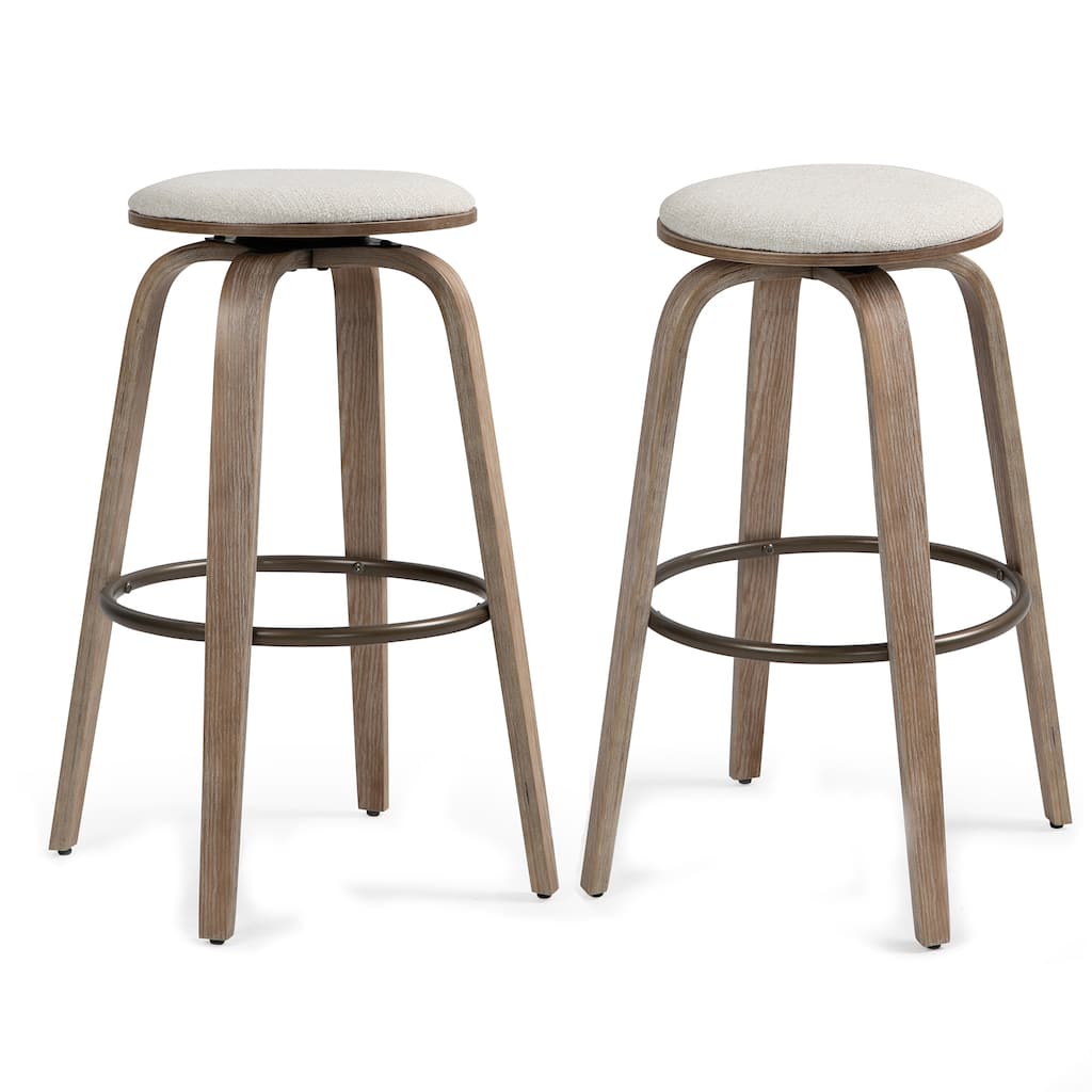Set of 2 Beatus Beige Woven Fabric Bar Stool