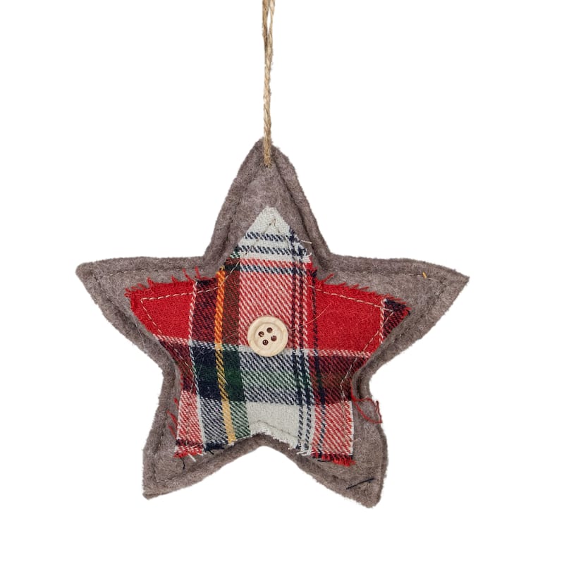 Plaid Star Shaped Plush Christmas Ornament - 4.5" - Multicolor