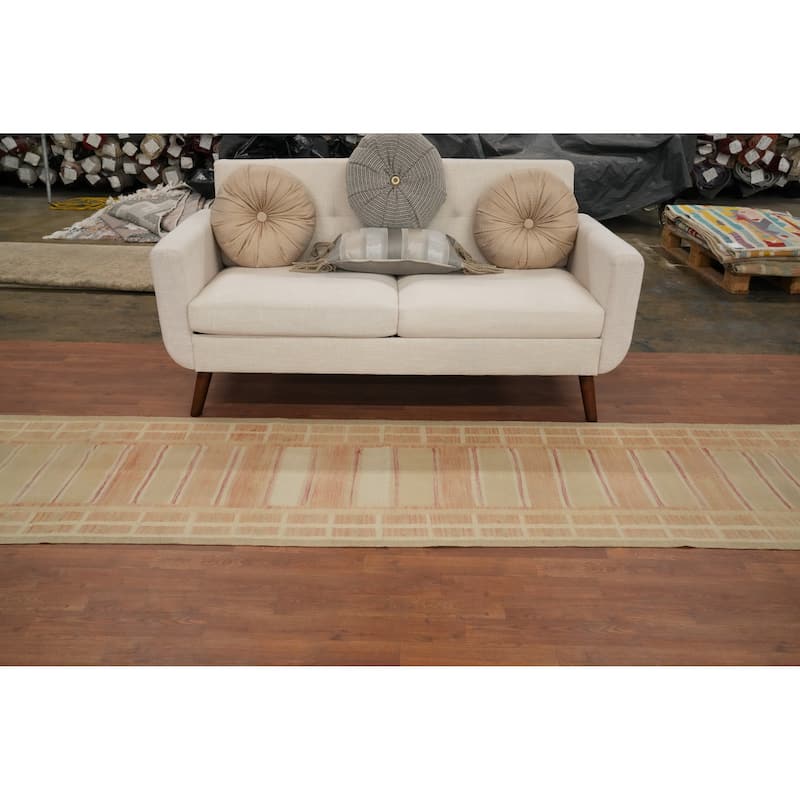 Hand Woven Oriental 100% Wool Carpet Southwestern Tribal Oranges & Rust Kilim Runner Rug - 11' 9'' X 2' 6''