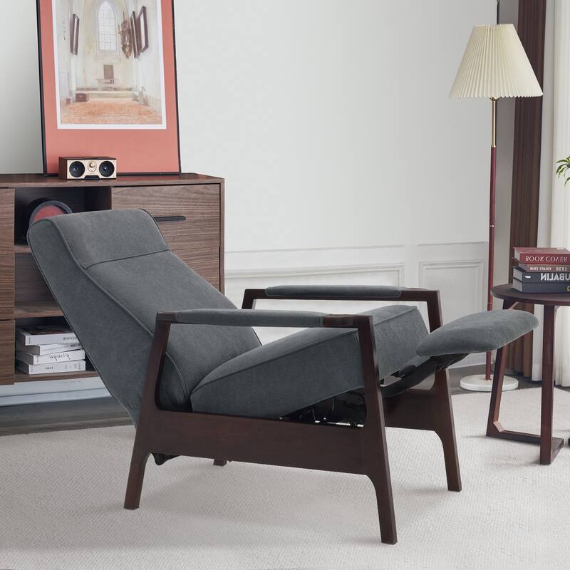 MCombo Fabric Pushback Recliner Chair with Wooden Armrests, Upholstered Single Sofa Accent Chair