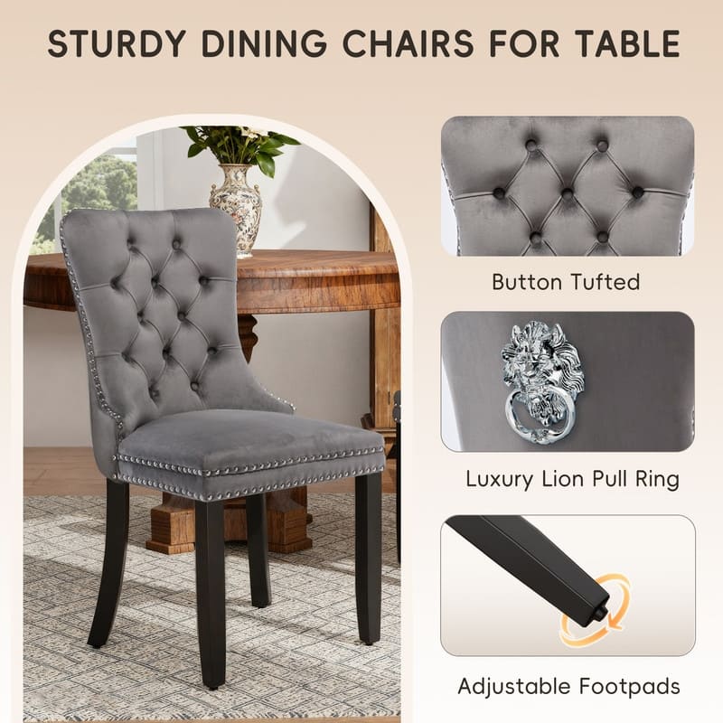High-end Tufted Velvet Upholstered Nailhead Dining Chair Set of 4
